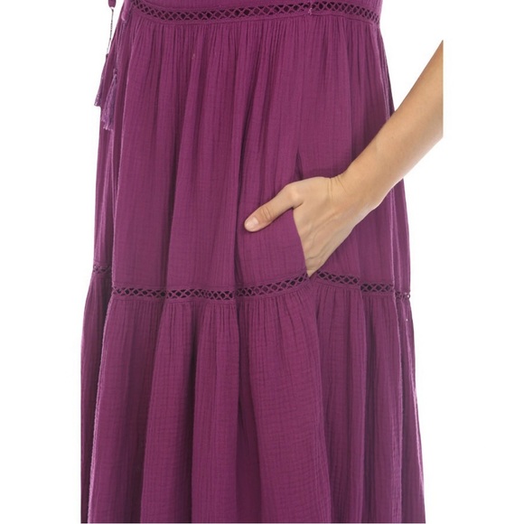 🆕 Johnny Was Calme Gauze Tiered Midi Dress w/ Shirring Boho Chic Purple • SMALL - Picture 5 of 8